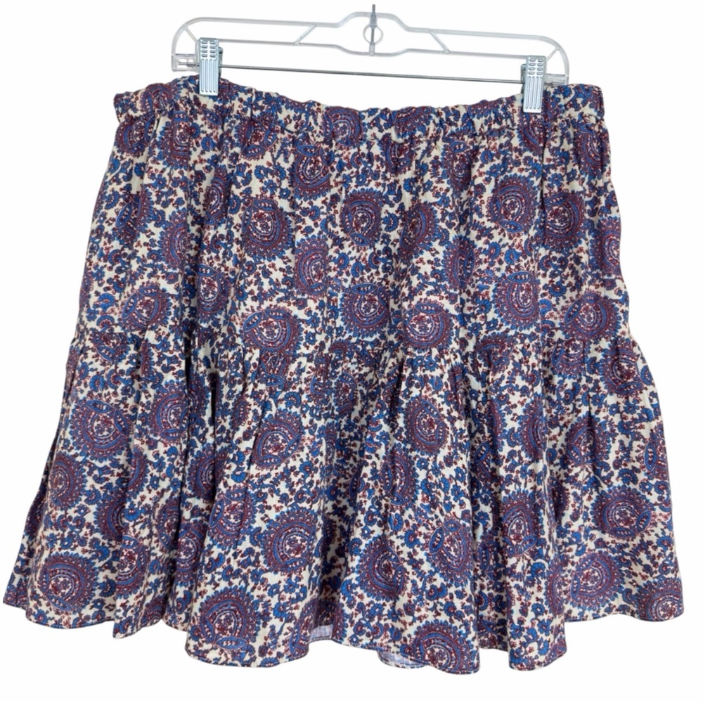 J.Crew NWOT Linen Paisley Mini Skirt Blue Ivory Boho Tiered Flowy Size XL - Picture 4 of 16